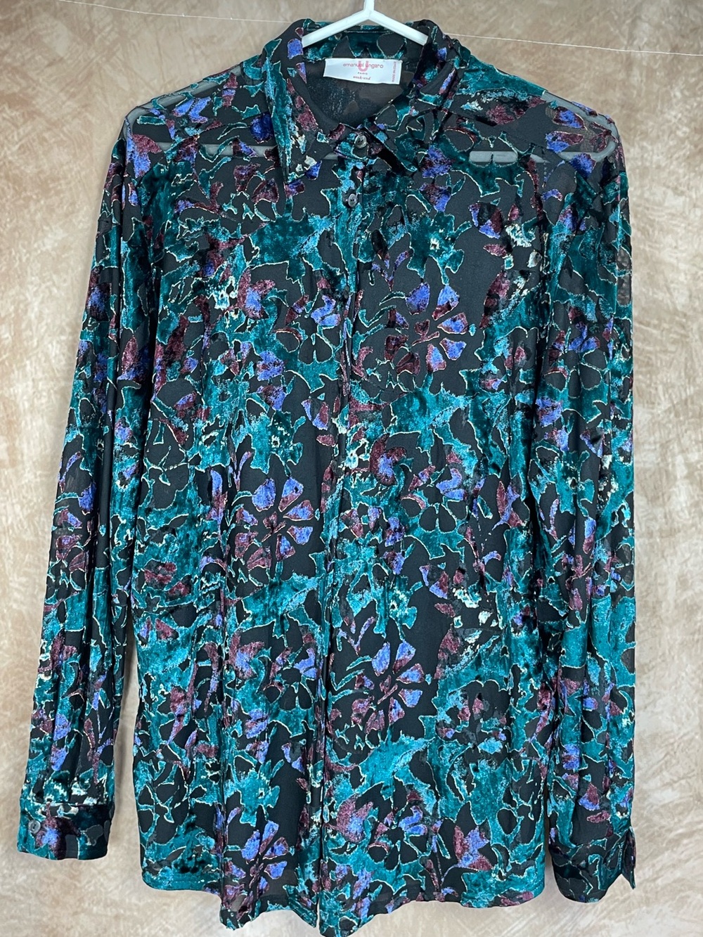 Emanuel Ungaro Week-End Burnout Floral Button-Up Blouse Shirt size 42/US Medium - Picture 7 of 14